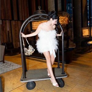 Mac Duggal Feather Strapless Mini Dress